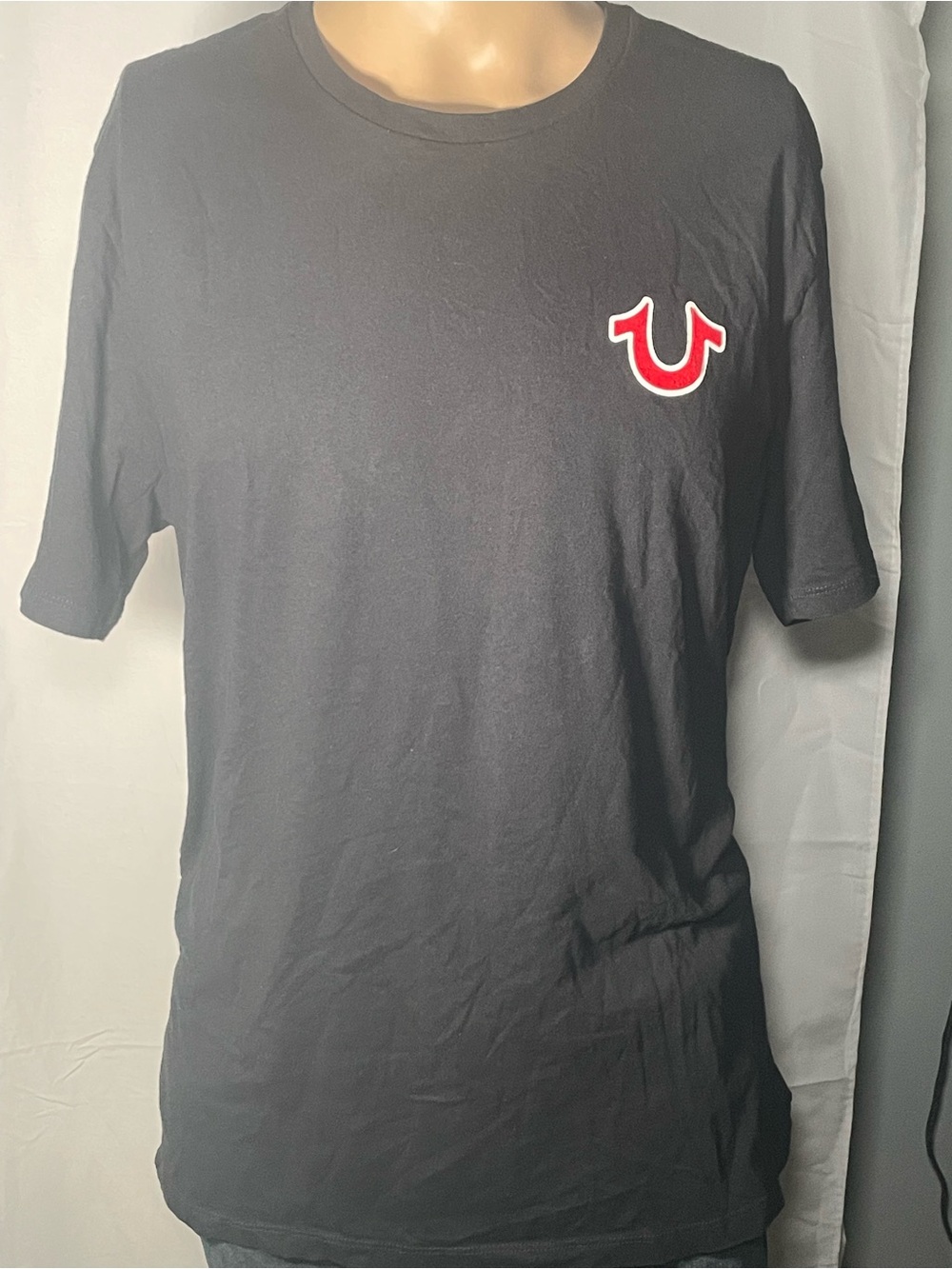 True Religion Black Short Sleeve Tee with Red Logo